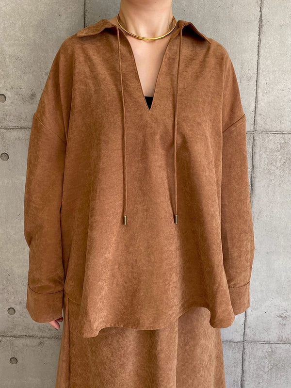 【ROSIEE】スエードライク衿紐付きシャツ/R753234