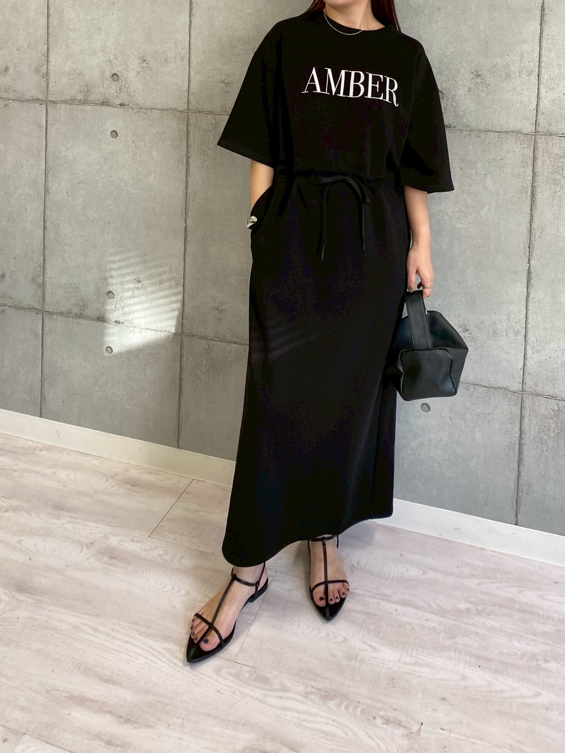 【ROSIEE】ロゴ刺繍ウエストマーク5分袖ワンピース/R810312