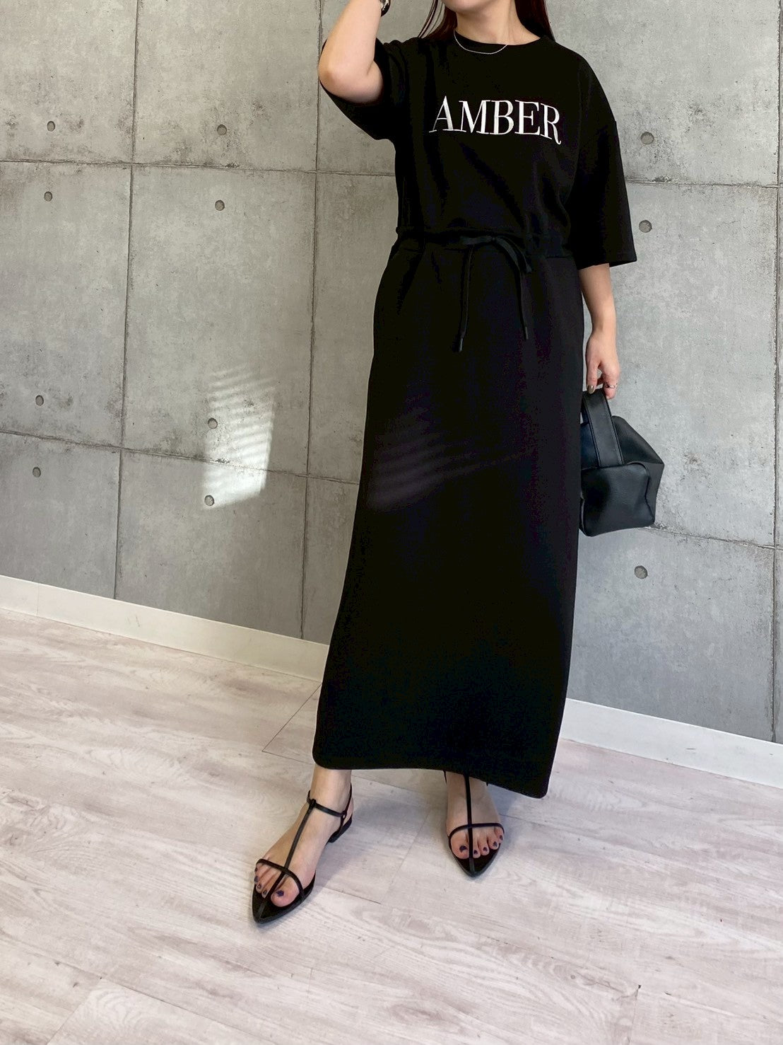 【ROSIEE】ロゴ刺繍ウエストマーク5分袖ワンピース/R810312