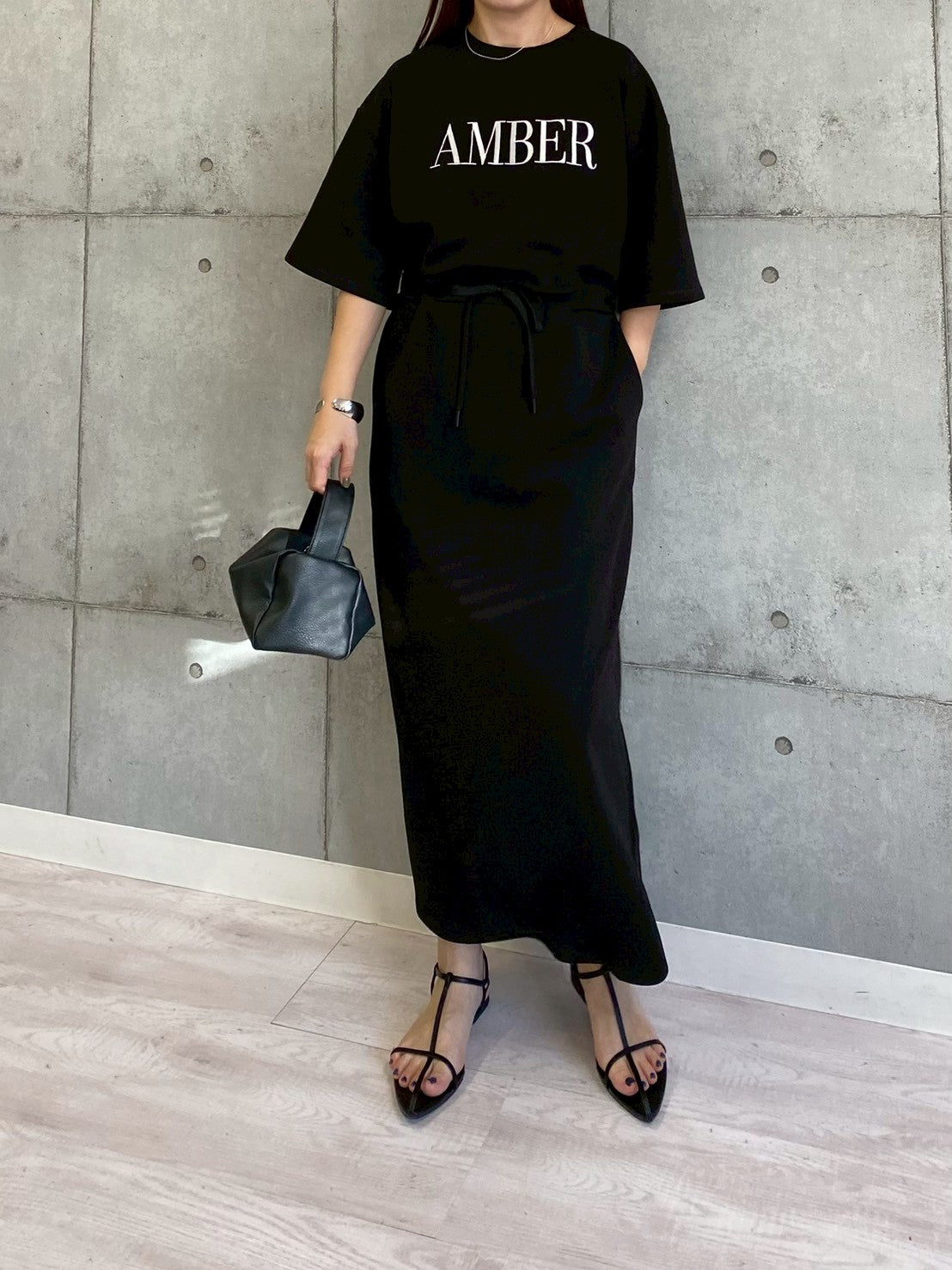 【ROSIEE】ロゴ刺繍ウエストマーク5分袖ワンピース/R810312