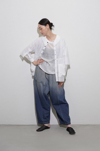 みかこ❣️Coomb ボーダーブラウス SCULPTURAL PIMA COTTON-POPLIN BLOUSE 彫刻的なピマコットン ポプリン