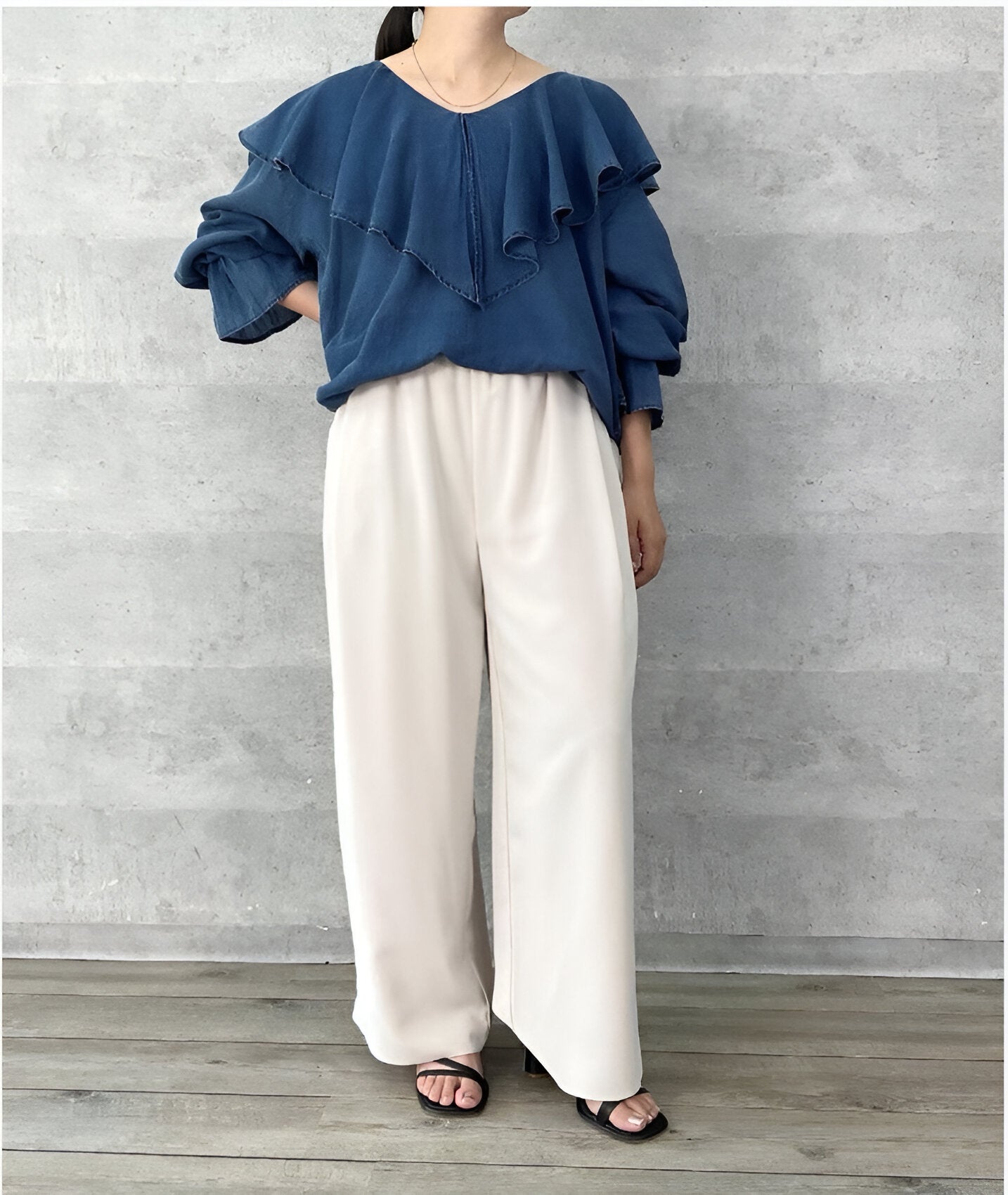 【ANNAKERRY】シアーデニムラッフルブラウス/21261701