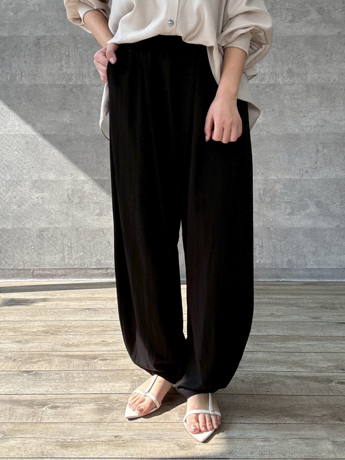 Anna Kerry モロッコパンツ　ブラック　ナイロン　カーブパンツ 再入荷予約】【ANNAKERRY】サマーモロッコパンツ/59261601