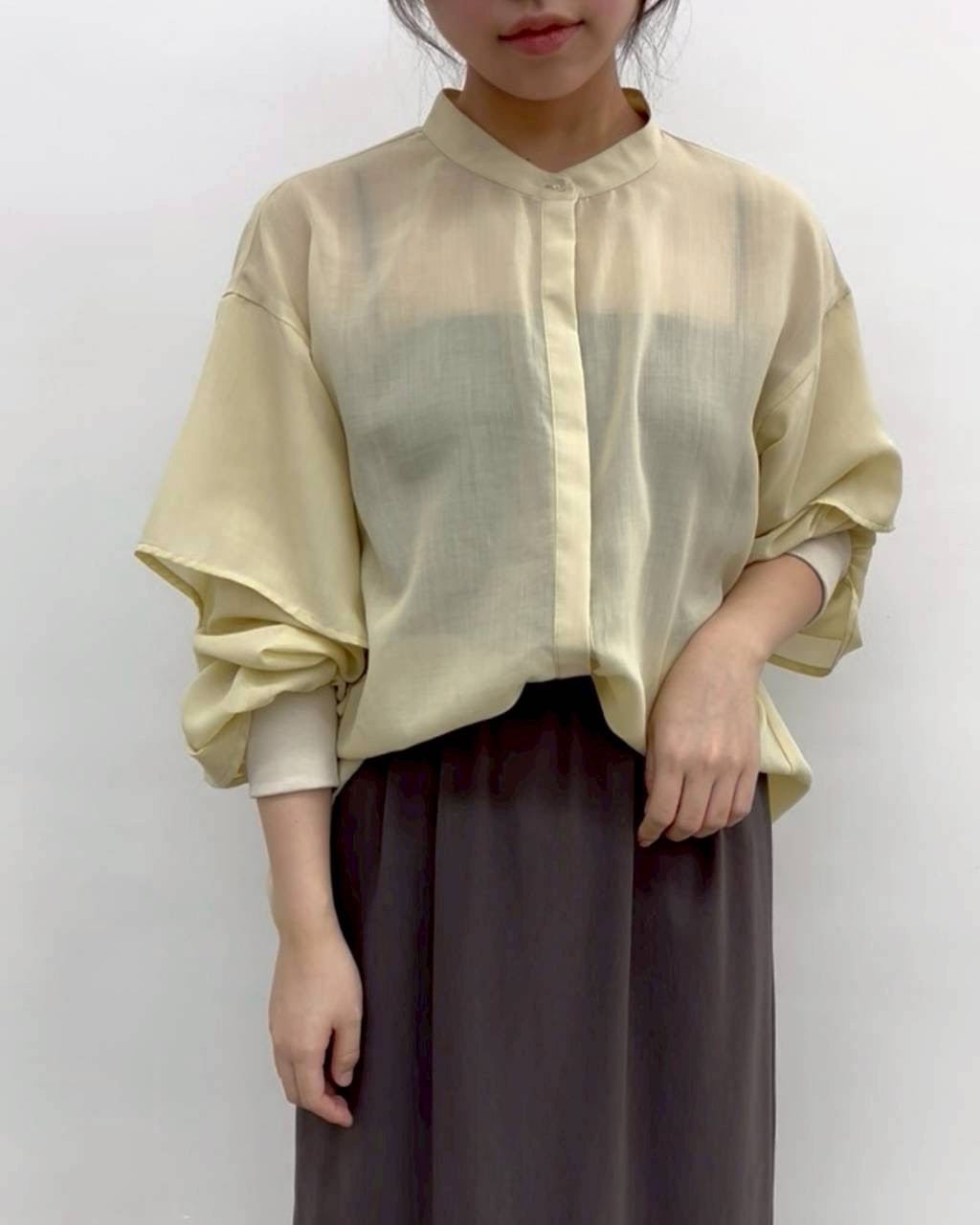 【CLOCHE】デザイン袖エアリーシアーシャツ/610-85042