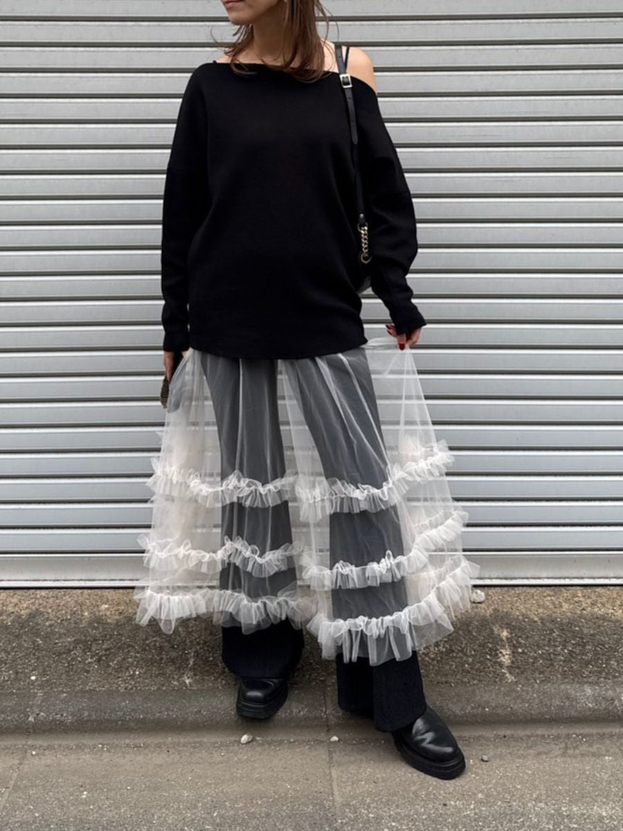 【Mewl】チュールティアードスカート/M261-23004