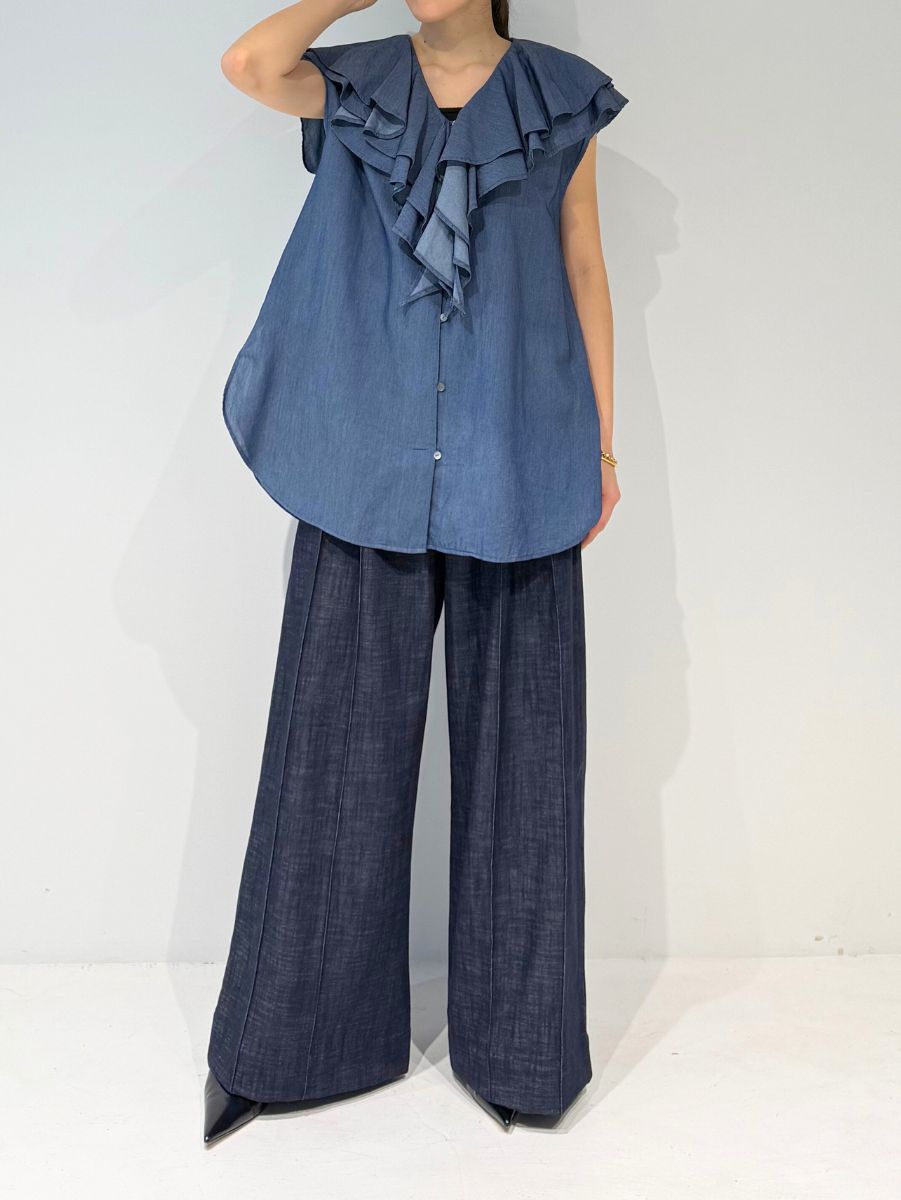 【Mewl】3ozデニムラッフルブラウス/M262-13077