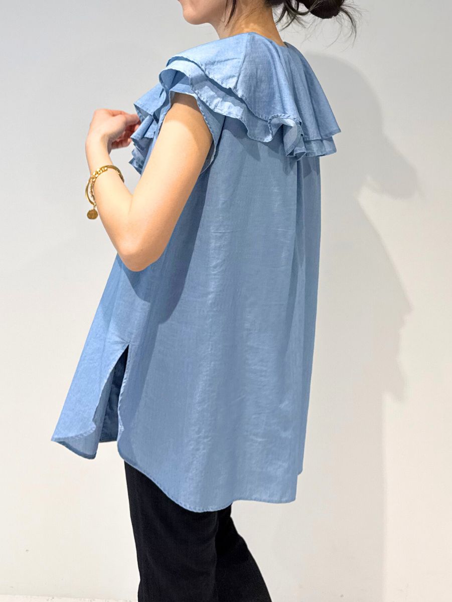 【Mewl】3ozデニムラッフルブラウス/M262-13077