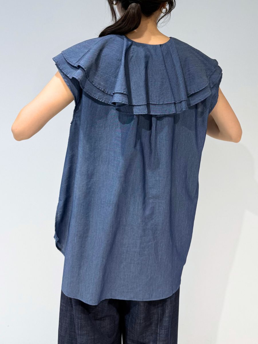 【Mewl】3ozデニムラッフルブラウス/M262-13077