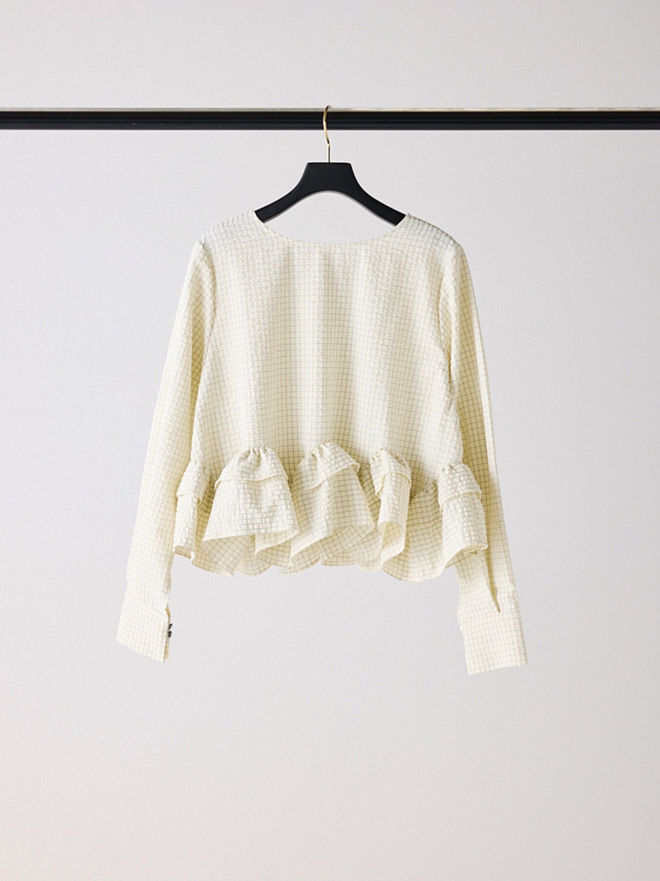【Mewl】チェックペプラムフリルブラウス/M263-13110