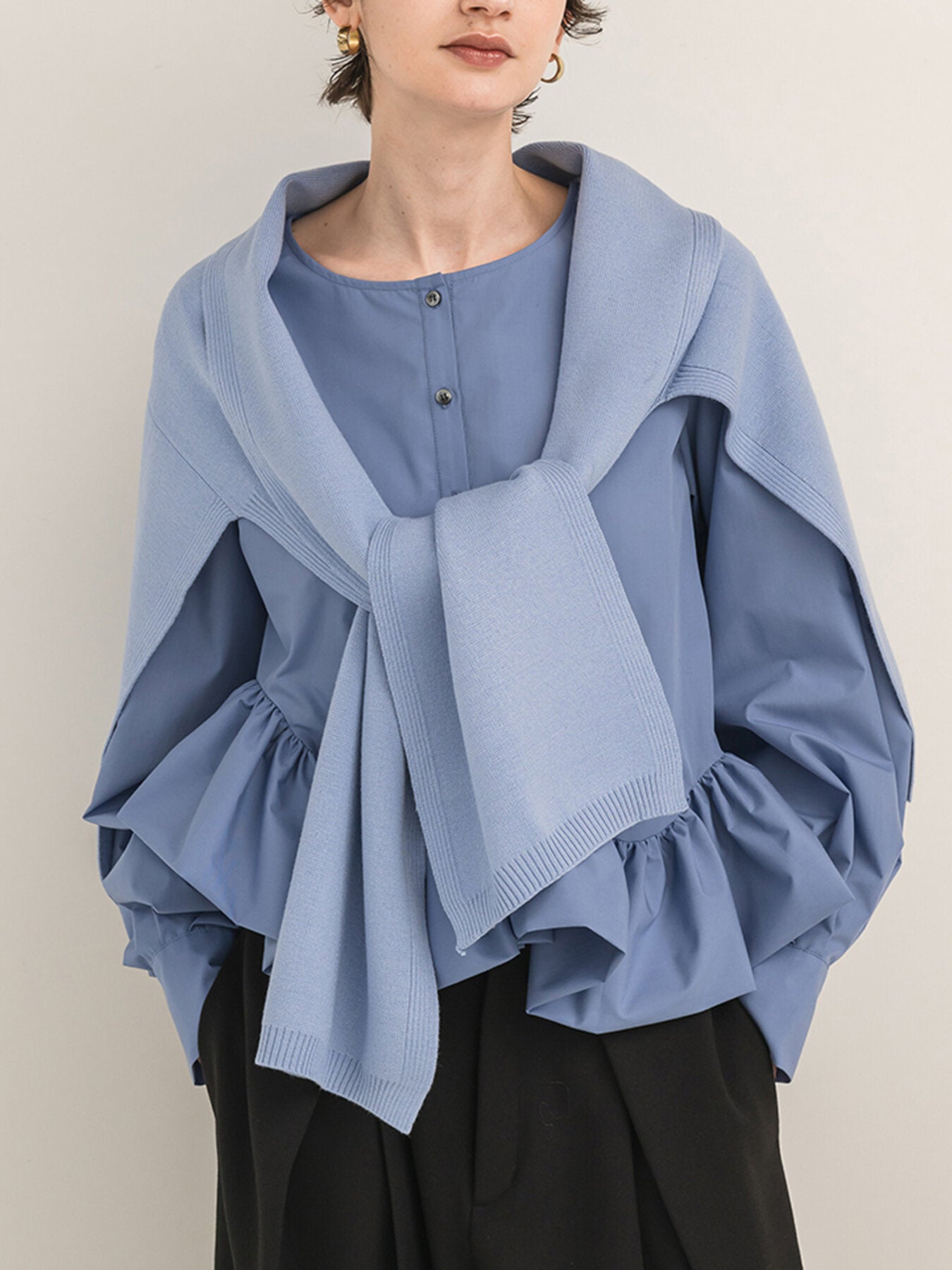 【Mewl】アシメペプラムラッフルブラウス/M263-18105