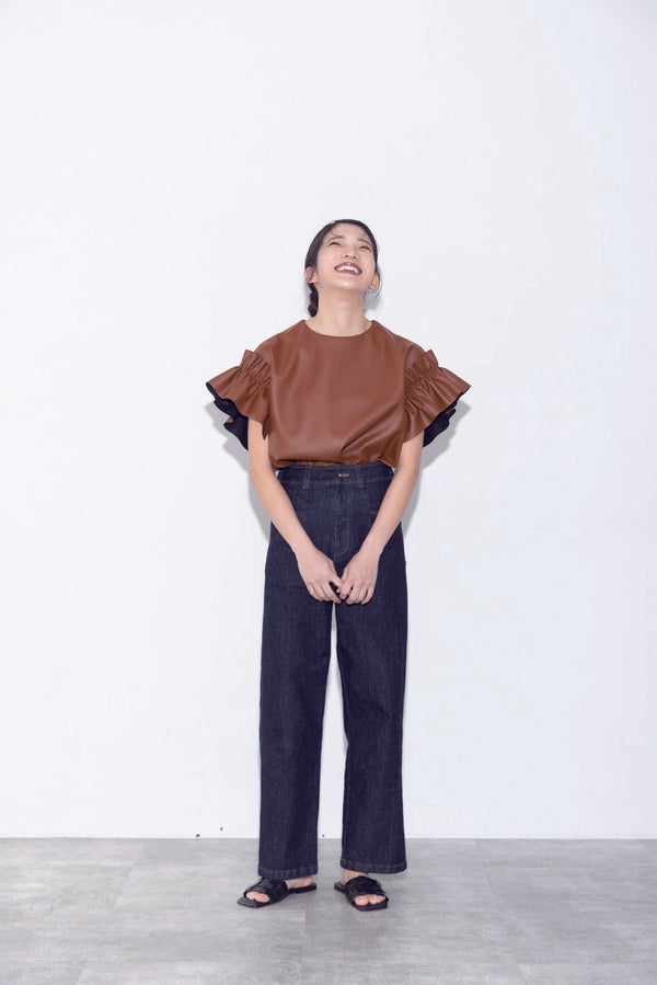 【MARGAUX VINTAGE】フェイクレザーフリルプルオーバー/MG BL-25088-A