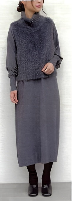 【CLOCHE】フェザーヤーンベスト×クルーネックニットワンピース/652-85677