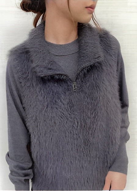 【CLOCHE】フェザーヤーンベスト×クルーネックニットワンピース/652-85677