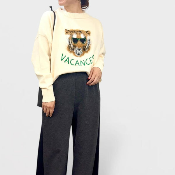 【QTUME】ウールライクファー・タイガージャガードトップス/562-25604