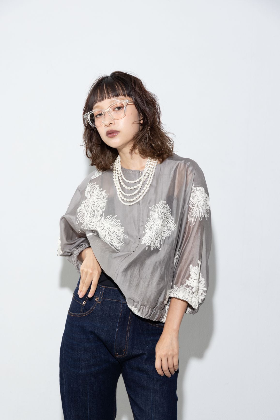 【MARGAUX VINTAGEO】刺繡ジップシアーブルゾン/MG JK-27023-S