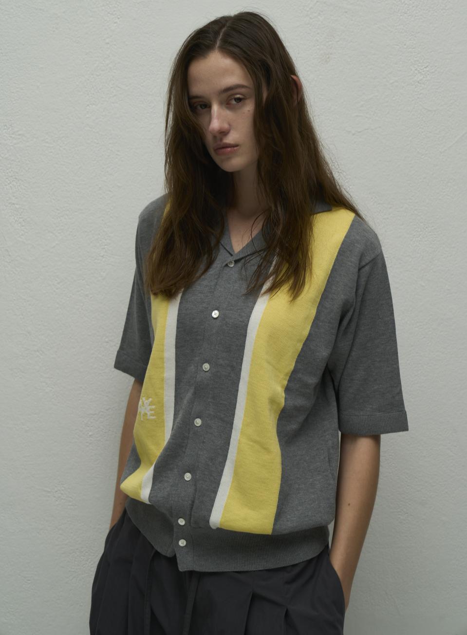 【WYTE】ファインコットンアイビ－ストライプオープンカラーカーディガン/11-30120