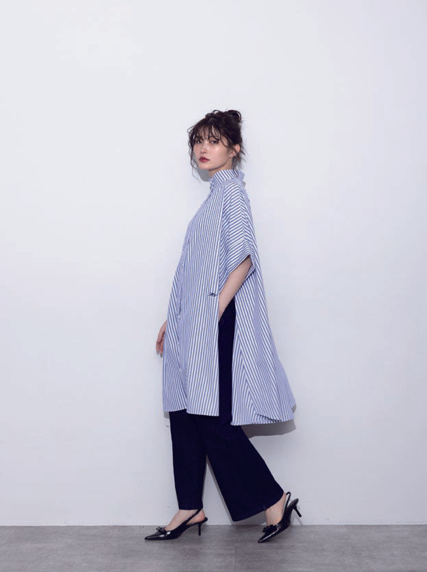 【MARGAUX VINTAGE】オーバースリットストライプシャツ/MG BL-26040-S