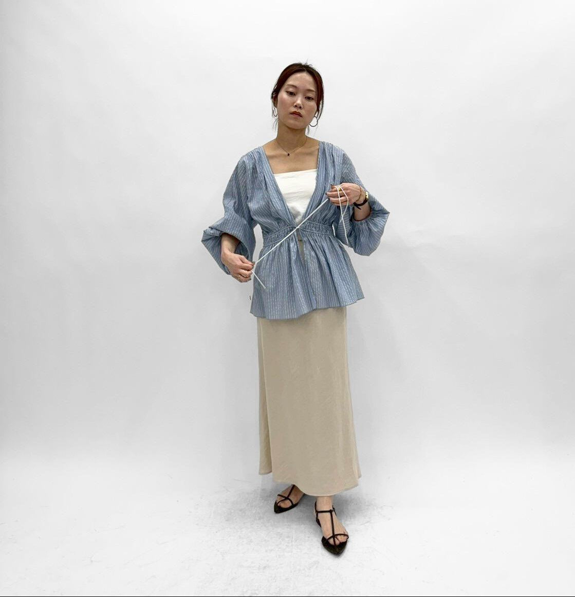 【cafune】ラメストライプ2WAYブラウス/25912