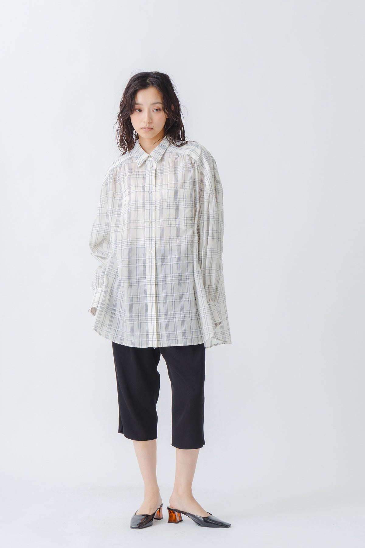 【WHYTO.】シアーチェックボリュームブラウス/WHT27HBL4120