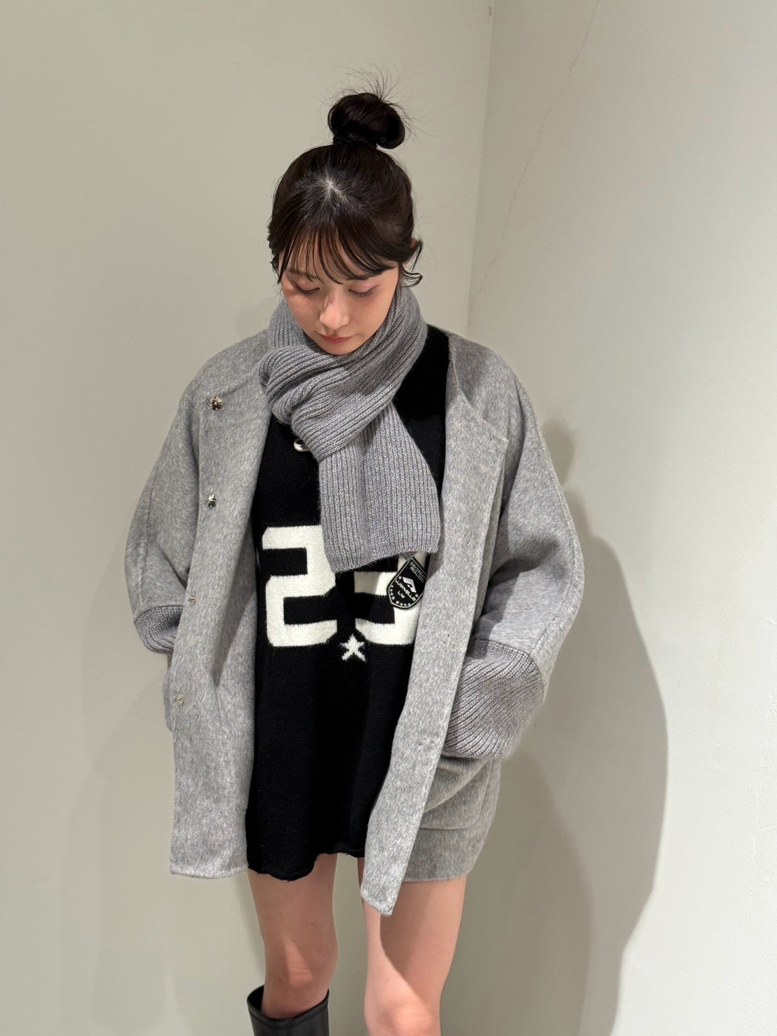 【select】マフラー付きノーカラーハーフコート/48150