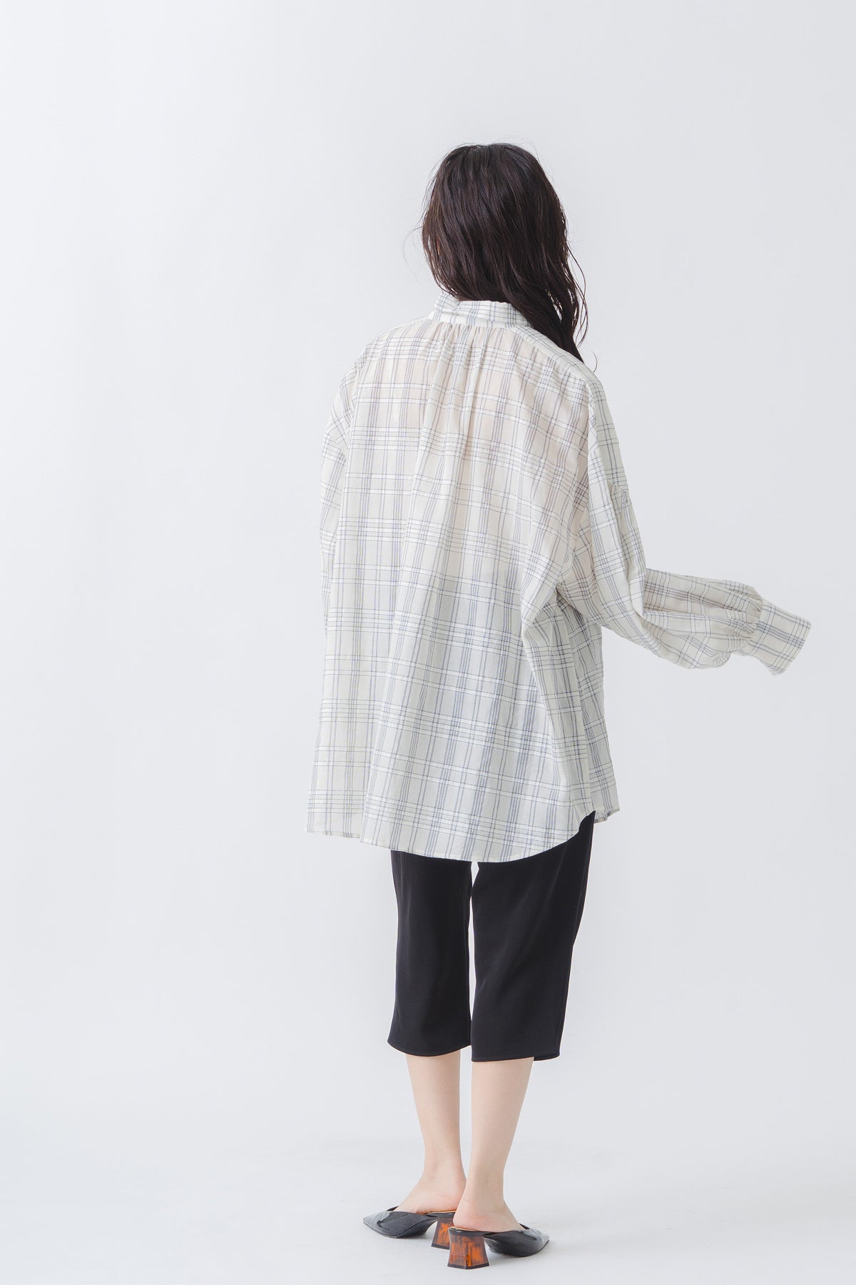 【WHYTO.】シアーチェックボリュームブラウス/WHT27HBL4120