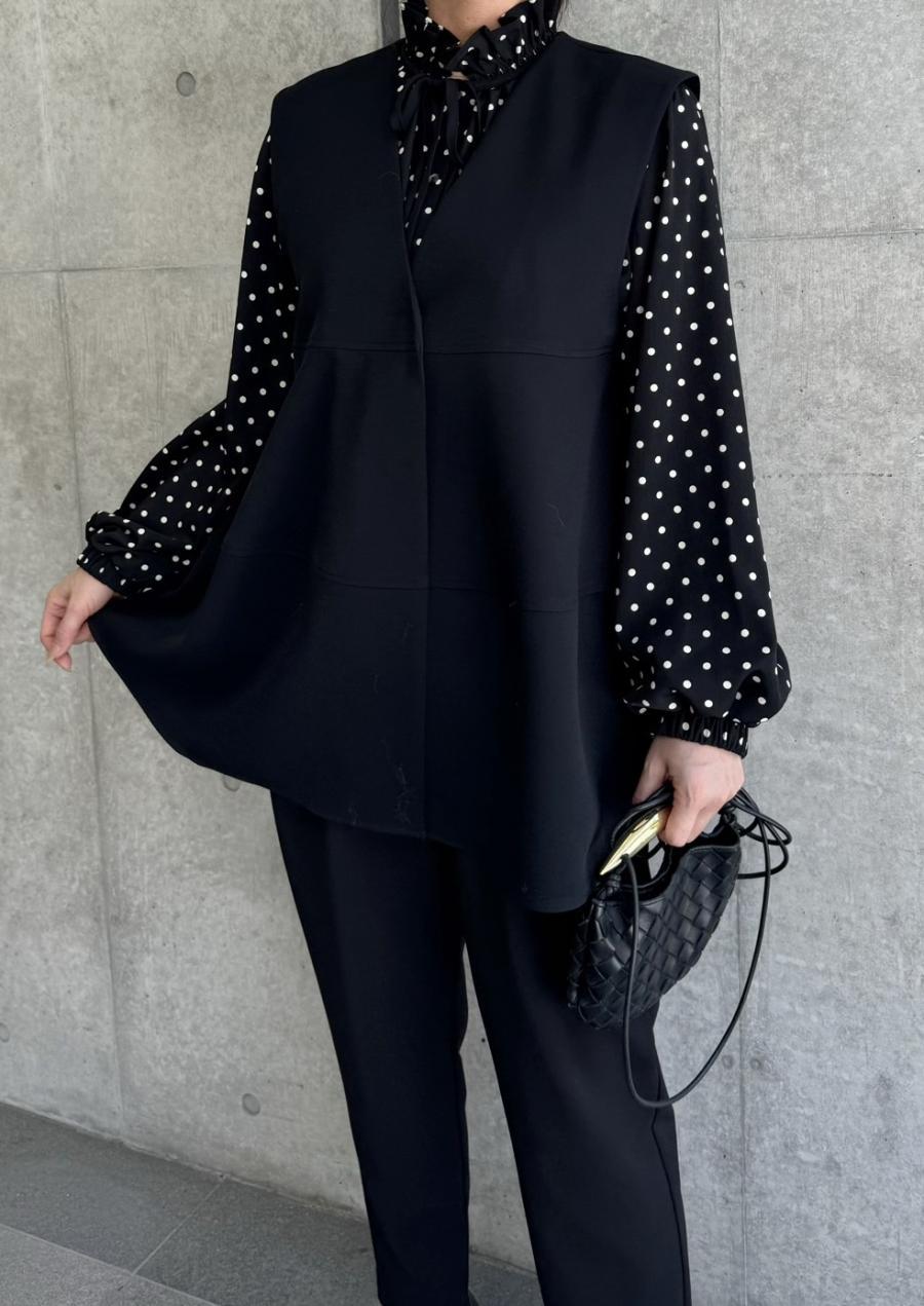 【anana】ジョーゼットフリルリボンドットブラウス/a52-049-DOTT